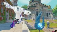 Crystal Sulley riding the Beastly Bicycle in the Monsters University Play Set.