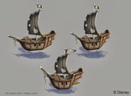 Concept art of a boat intended to deliver purchases in the Pirates of the Caribbean Play Set.