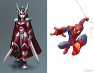 Concept art of Spider-Man and Sif.