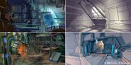 Concept art of some environments in the play set.