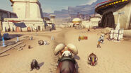 Luke Skywalker riding a Bantha through Mos Eisley.