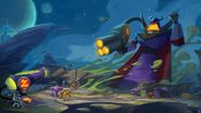 Concept art of a giant Zurg and his Zurgbots attacking the alien settlement.