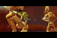Battle Droids being attacked by Yoda.