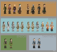 Concept art of the different townspeople from the play set.