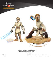 Concept art of Obi-Wan Kenobi next to his final figure design.