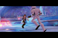 Han running toward a Stormtrooper.