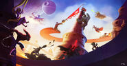 Mike pulling on a flag at the top of a castle in a piece of artwork used to pitch Disney Infinity 3.0.