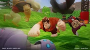 Wreck-It Ralph sending a bandit flying.
