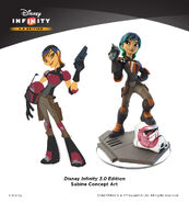 Concept art of Sabine Wren next to her figure's final design.