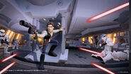 Han Solo against Stormtroopers around the Millennium Falcon.