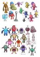 Concept art of proposed monster townspeople for the Monsters University Play Set.