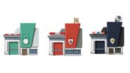 Concept art of various buildings from the play set.