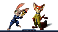 Concept Art of Nick Wilde and Judy Hopps, based off of early drafts of Zootopia.