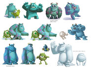 Concept art of Mike and Sulley.