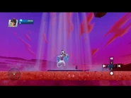 Aladdin doing the ice bucket challenge with the sky in the background.