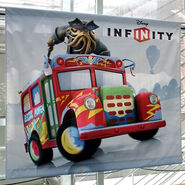 Davy Jones riding the Electric Mayhem Bus in promotional art.