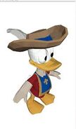 Donald's in-game model wearing his Three Musketeers outfit.