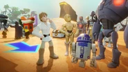 C-3PO alongside Darth Vader, Luke Skywalker, R2-D2, TD-54, various Astromechs, various Battle Droids, a MagnaGuard, some Jawas, a dancer, and an Imperial Probe Droid in the Toy Box.
