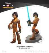 Concept art of Ezra Bridger next to his figure's final design.