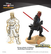 Darth Maul's original concept art next to his final figure design.