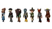 Concept art of various townspeople from Red's Traveling Entertainments.