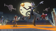 Jack Skellington throwing a Halloween Town Jack-O-Lanterns.