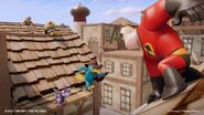 Agent P jumping off a rooftop wearing the hat.