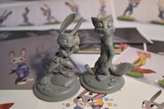 Clay figure models of Nick Wilde and Judy Hopps.