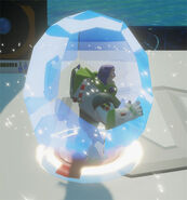 Buzz Lightyear using the Star Command Shield in the Toy Box