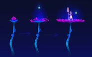 Concept art of some flowers, presumably to be used as platforms for jumping.