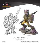 Concept art of Zeb Orrelios next to his figure's final design.