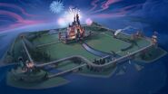 Concept art of Cinderella's Castle and a train in the toy box, possibly the Introduction to the Toy Box.