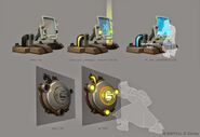 Concept art of various buttons and consoles for the play set.