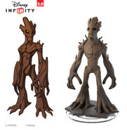 Concept art of Groot next to his final figure.