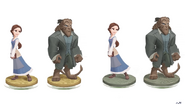 Concept art of Belle and Beast's figures with two different base designs.