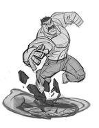 A black and white concept sketch of the Premium Hulk figure.