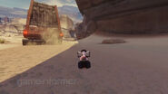 A Speeder chasing a Sandcrawler on Tatooine.