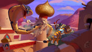 Very early experimental concept art of Jasmine in Agrabah fighting Jafar.