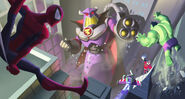 A piece of promotional artwork for Disney Infinity 2.0 depicting several characters fighting a large Zurg.