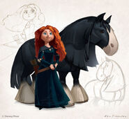 Concept art of Merida and Angus.