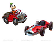 Concept art of Goofy and a racecar.