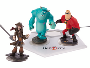 Sulley, Mr. Incredible, and Jack Sparrow with the base.