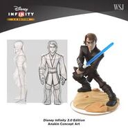 Concept art of Anakin next to his figure's final design,