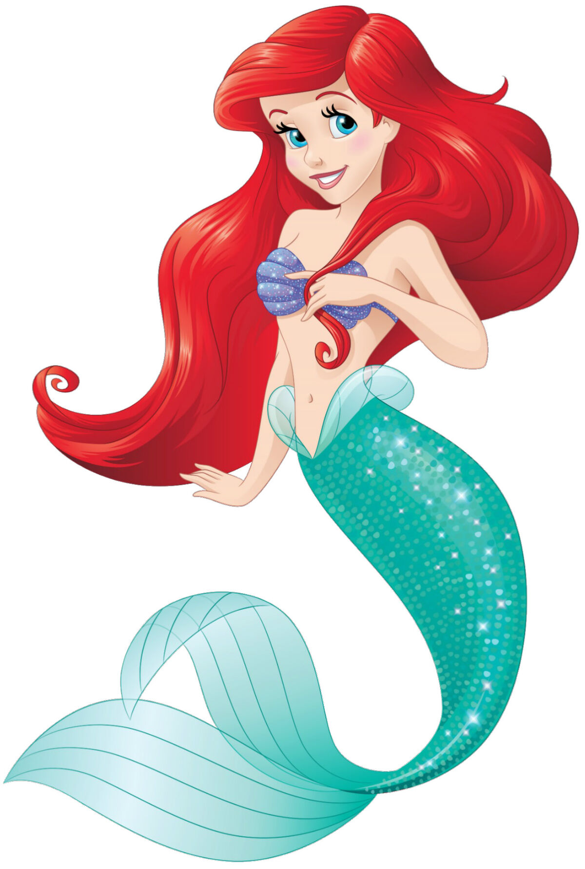 Ariel, a 18-year-old mermaid (later woman) with red short hair and blue  eyes who only wears purple bra. She lives in between underwater and town.  She is daughter of Sea King and