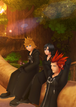 Axel, Roxas, and Xion together on the Destiny Islands.