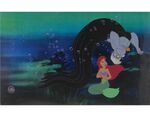 A cel of the scene where Ursula explains her price to Ariel, with a different background behind them,