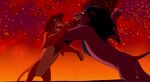 Scar and Simba fighting in slow motion.