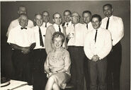 Back Row: Svendsen, Art Stevens, Jack Boyd, Elmer Plummer, Jim Swain Front row: Hamilton Luske, Jimmy Trout, Joe Hale, McLaren Stewart, John Emerson Seated: Secretary, Mary Satterwhite