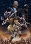 Imagen promocional del Maestro Xehanort y los protagonistas de Kingdom Hearts: Birth by Sleep.