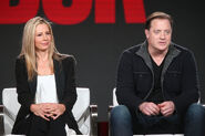 Mira Sorvino and Brendan Fraser speak onstage at the 2018 Winter TCA Press tour.